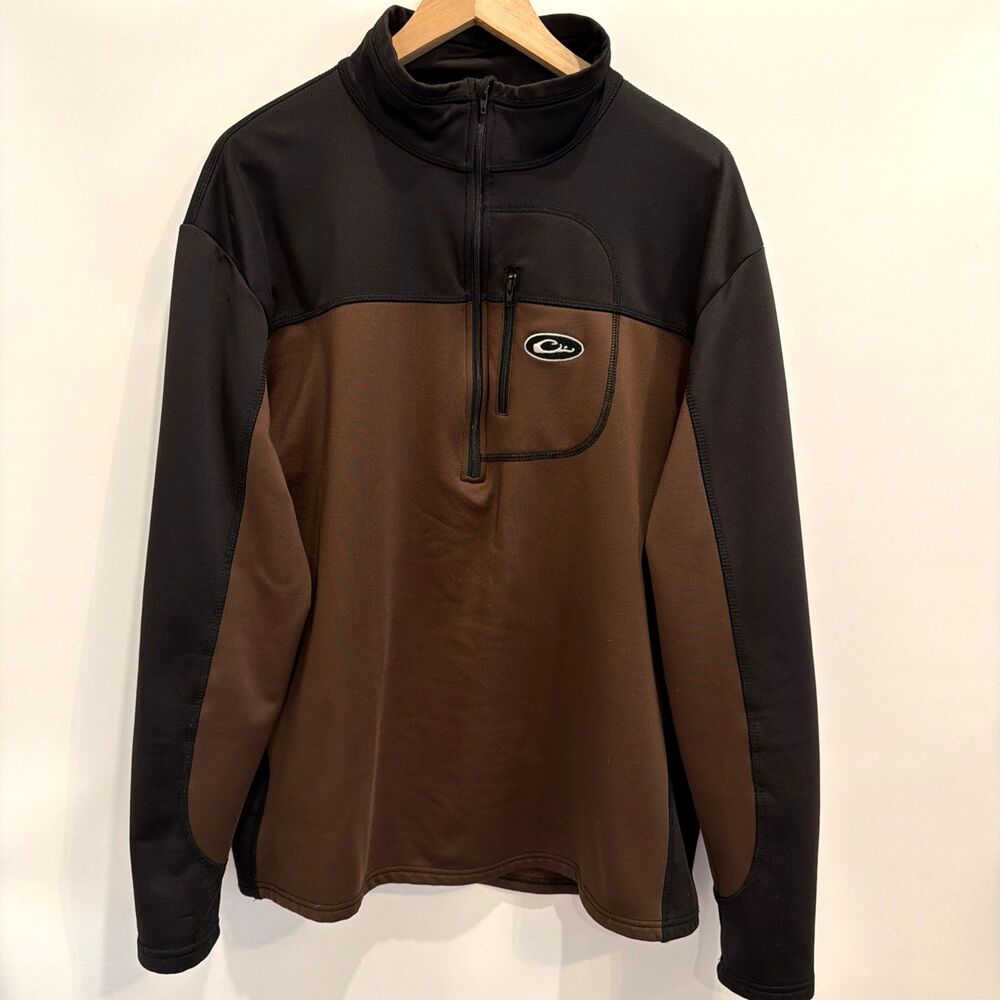 Drake Waterfowl LST Base Layer Mens Large Brown Black 1/4 Zip Pullover DW16137
